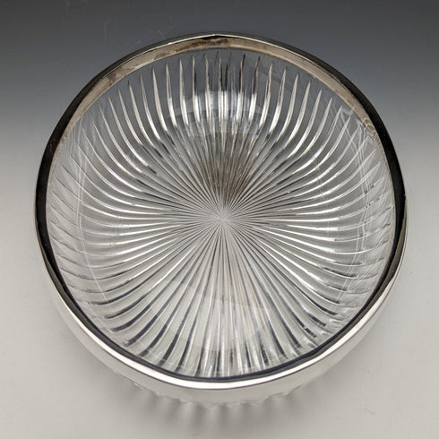 1909年 英国アンティーク 純銀装飾 大型カットグラスボウル 1265g Henry Manton